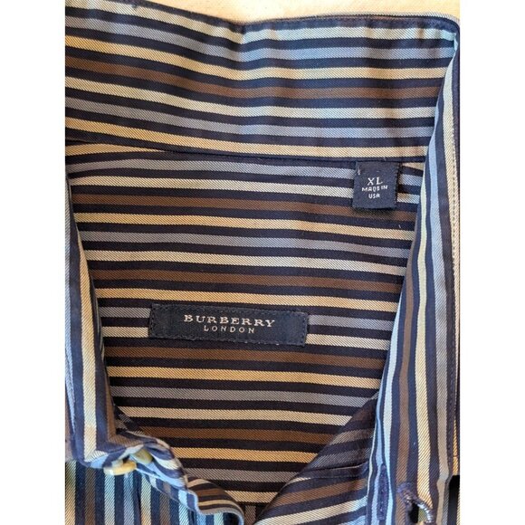 Burberry VTG Y2K Mens Striped 100% Cotton Long Sleeve Button Up Size XL USA Made - Picture 5 of 9